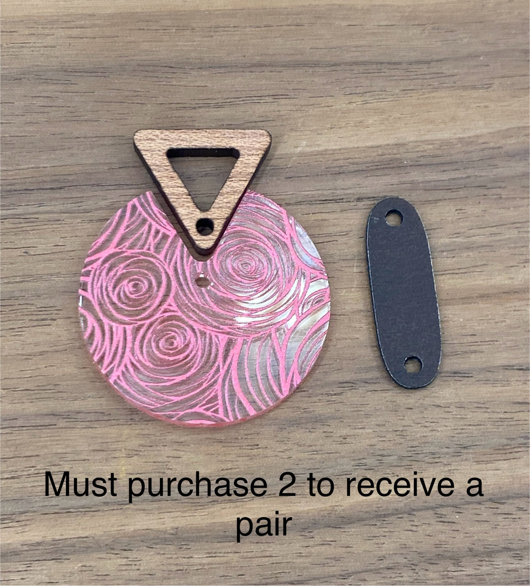 Rose Pattern Acrylic Dangle Connector with Faux Leather Tab