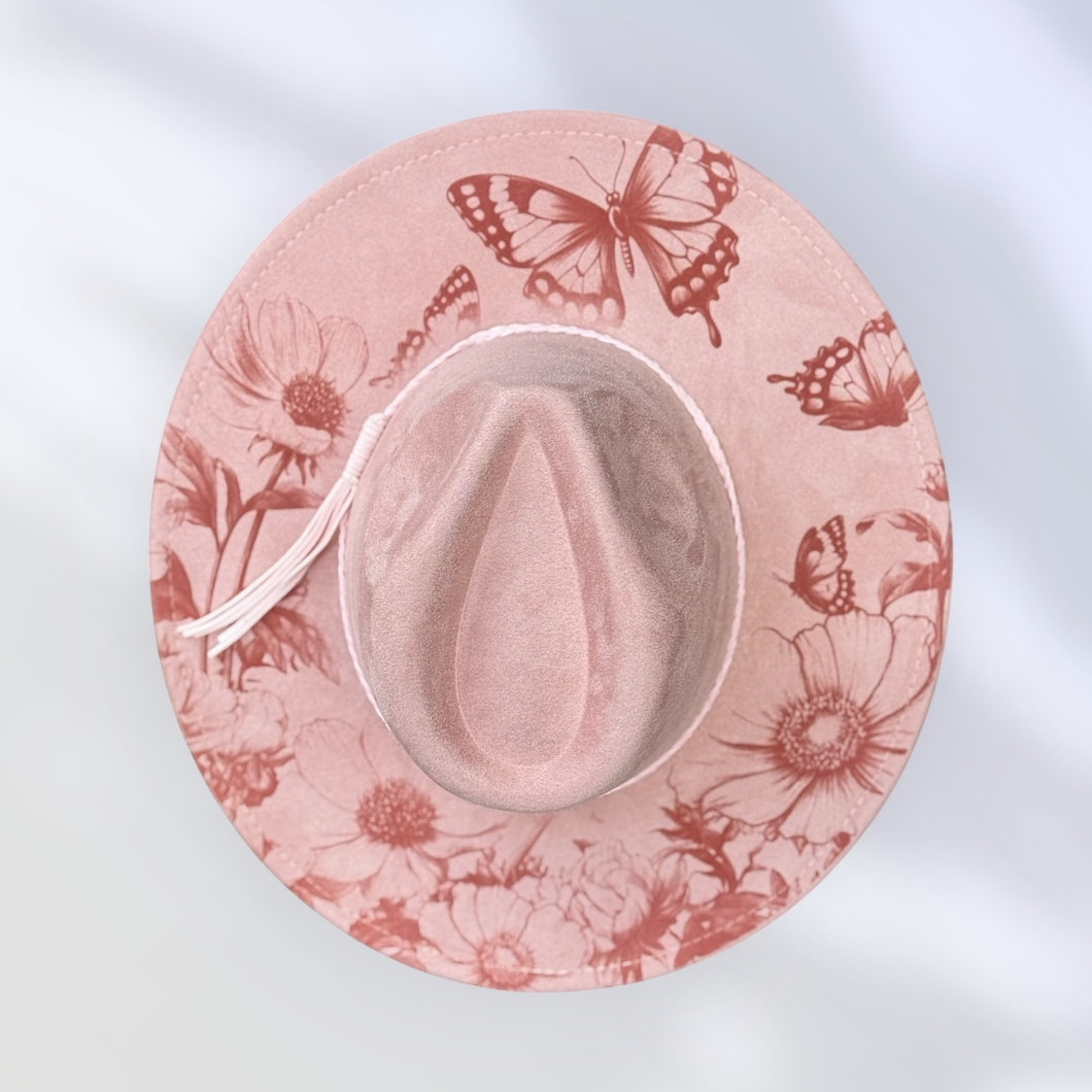 Butterflies Wide Brim Vegan Suade Hat