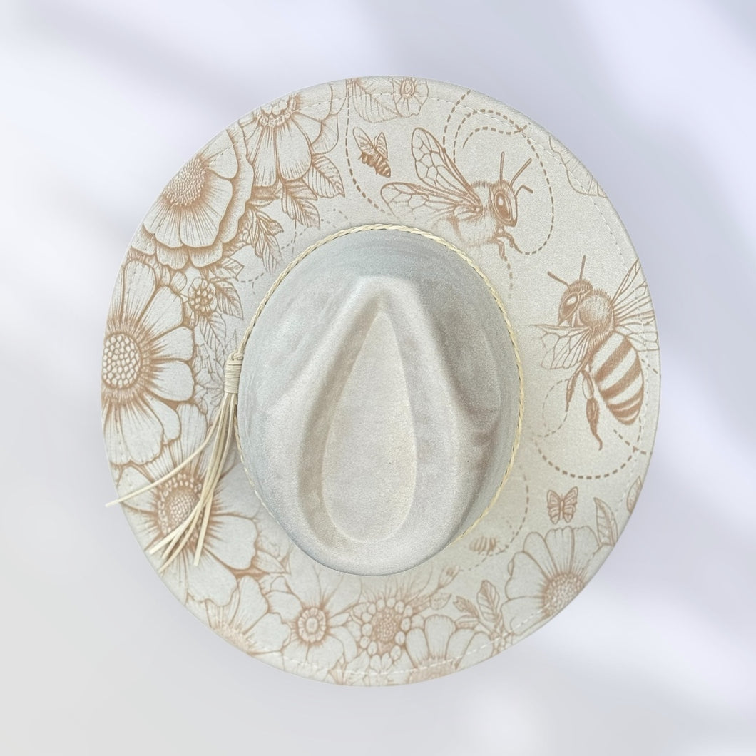 Bees Wide Brim Vegan Suade Hat