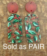 Load image into Gallery viewer, Holly and Berry Pattern Acrylic Dangle and Connector PAIR
