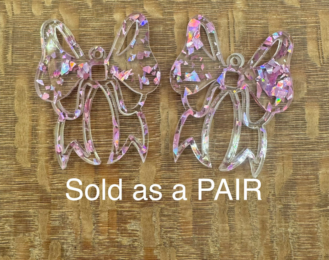 Bow Shape in Pink Confetti Acrylic PAIR