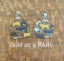 Load image into Gallery viewer, Cow Pattern Acrylic Dangle with Faux Leather Connector PAIRS
