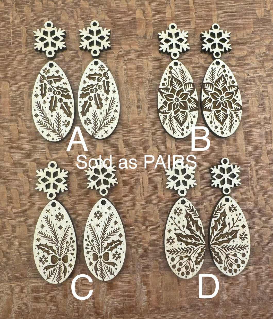 Winter Pattern Dangles with Snowflake Connector PAIRS