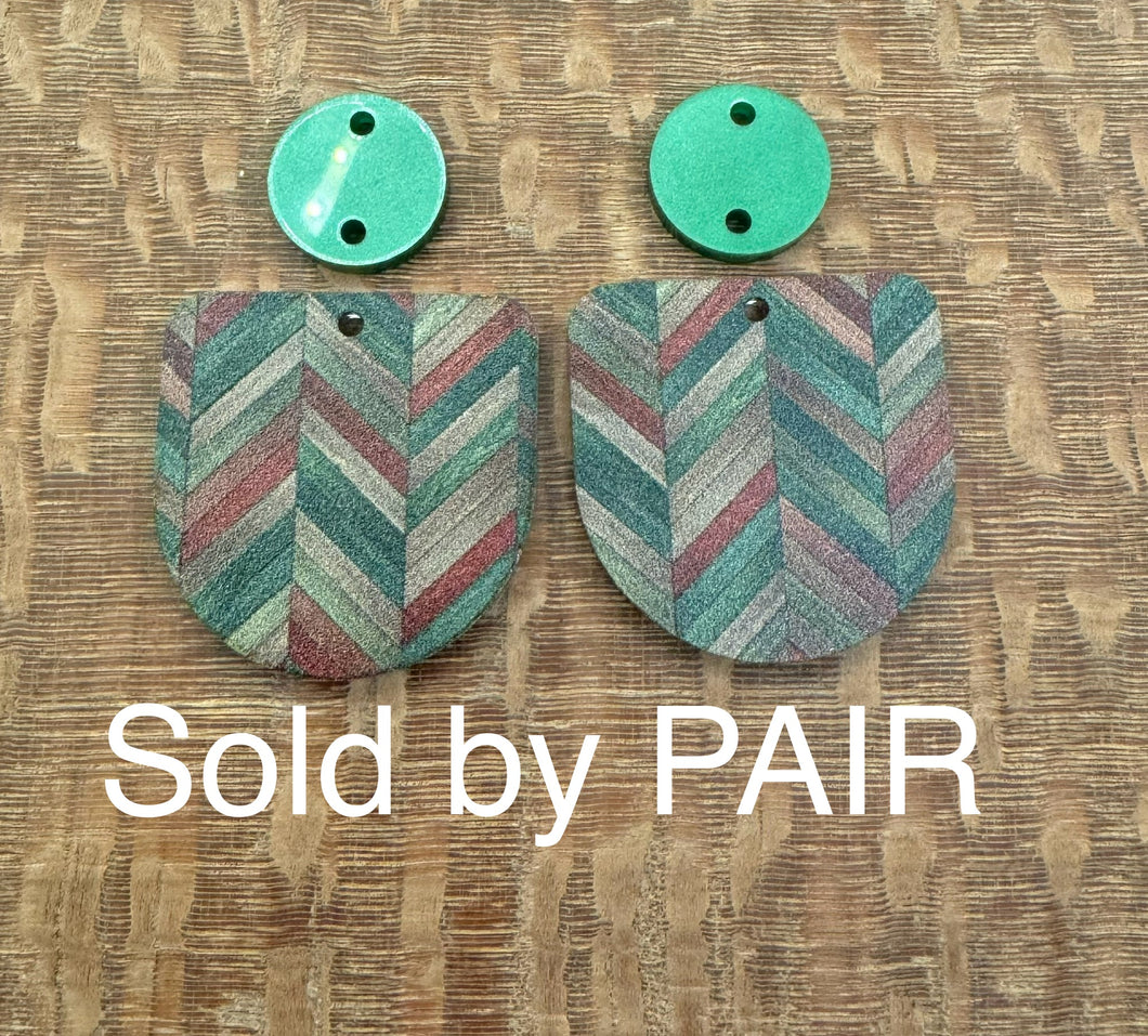 Red and Green Herringbone Pattern Acrylic Dangle PAIR