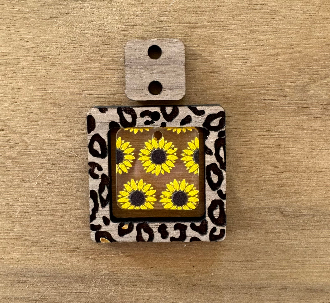 Sunflower Pattern Acrylic Walnut Dangle and Connector