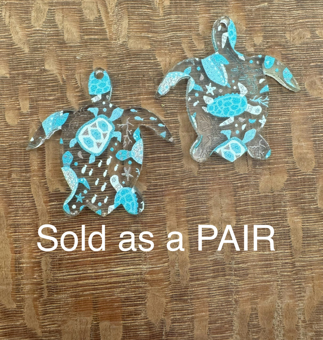 Sea Turtle Pattern Acrylic Dangle PAIR