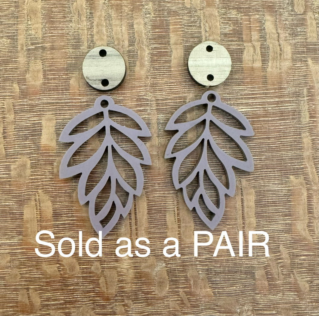 Leaf Shape Matte Mauve Acrylic Dangle PAIR with Walnut connector