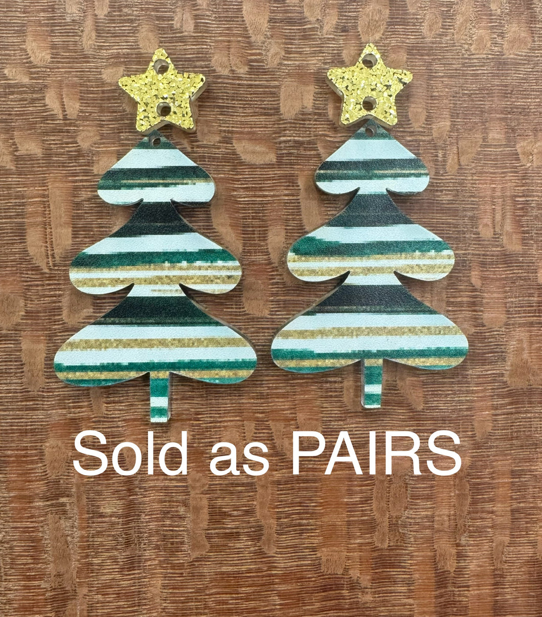 Green and Gold Striped Acrylic Tree Dangle PAIR