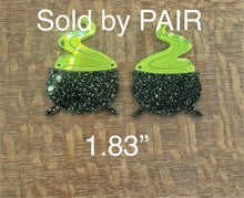 Load image into Gallery viewer, Couldron with neon green morrored Acrylic Dangle PAIR
