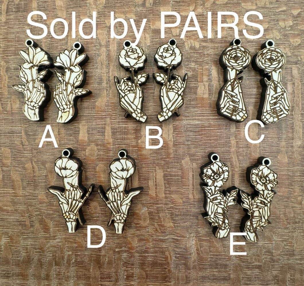 Flower in Skeleton Hand Dangle PAIR