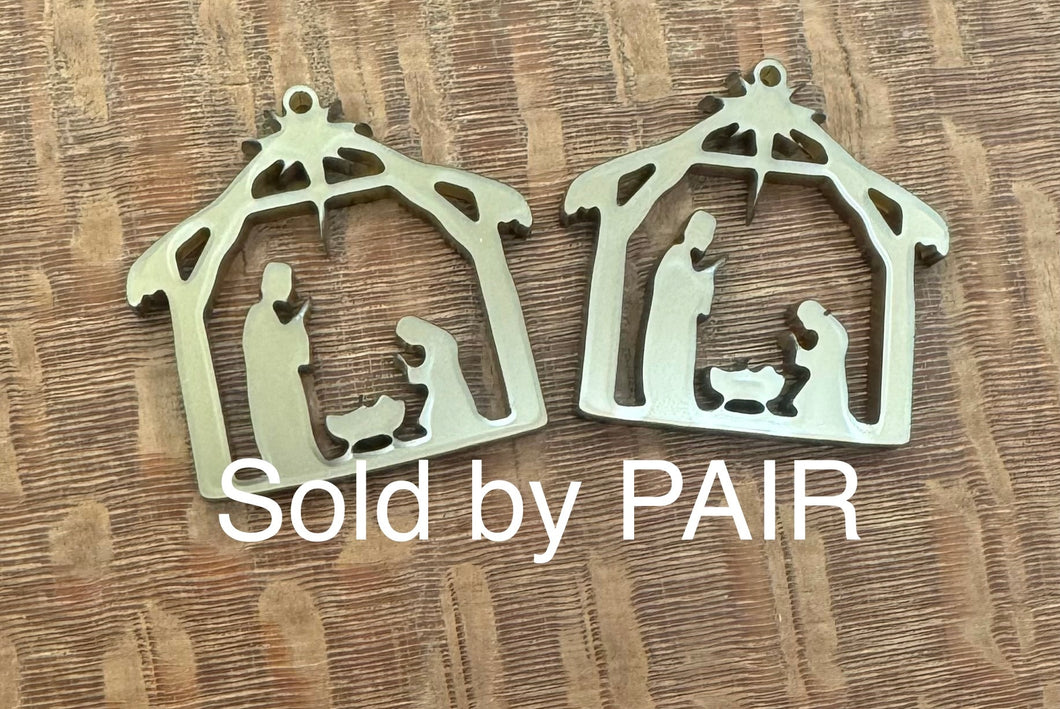 Manger Scene Bronze Acrylic Dangle PAIR