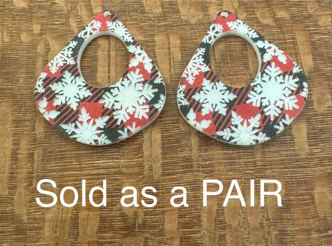 Buffalo Plaid with White Snowflake Dangle PAIRS