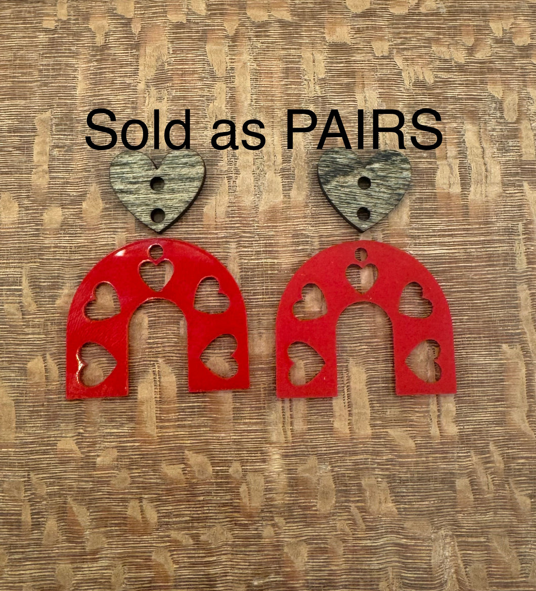 Red Acrylic Arch with Walnut Heart Connector PAIR