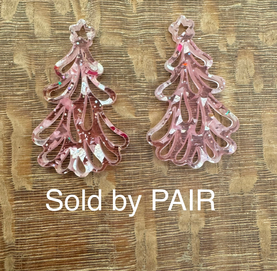 Christmas Tree in Pink Glitter Acrylic PAIR