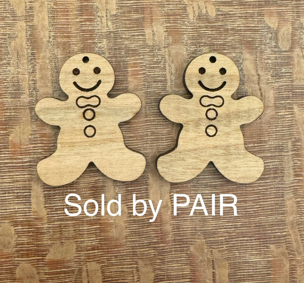 Gingerbread Person Cherry Wood Dangle PAIR