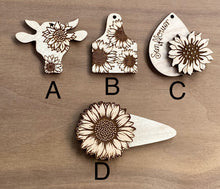 Load image into Gallery viewer, Sunflower Cow, Ear Tag, Layered Teardrop and Hairclip
