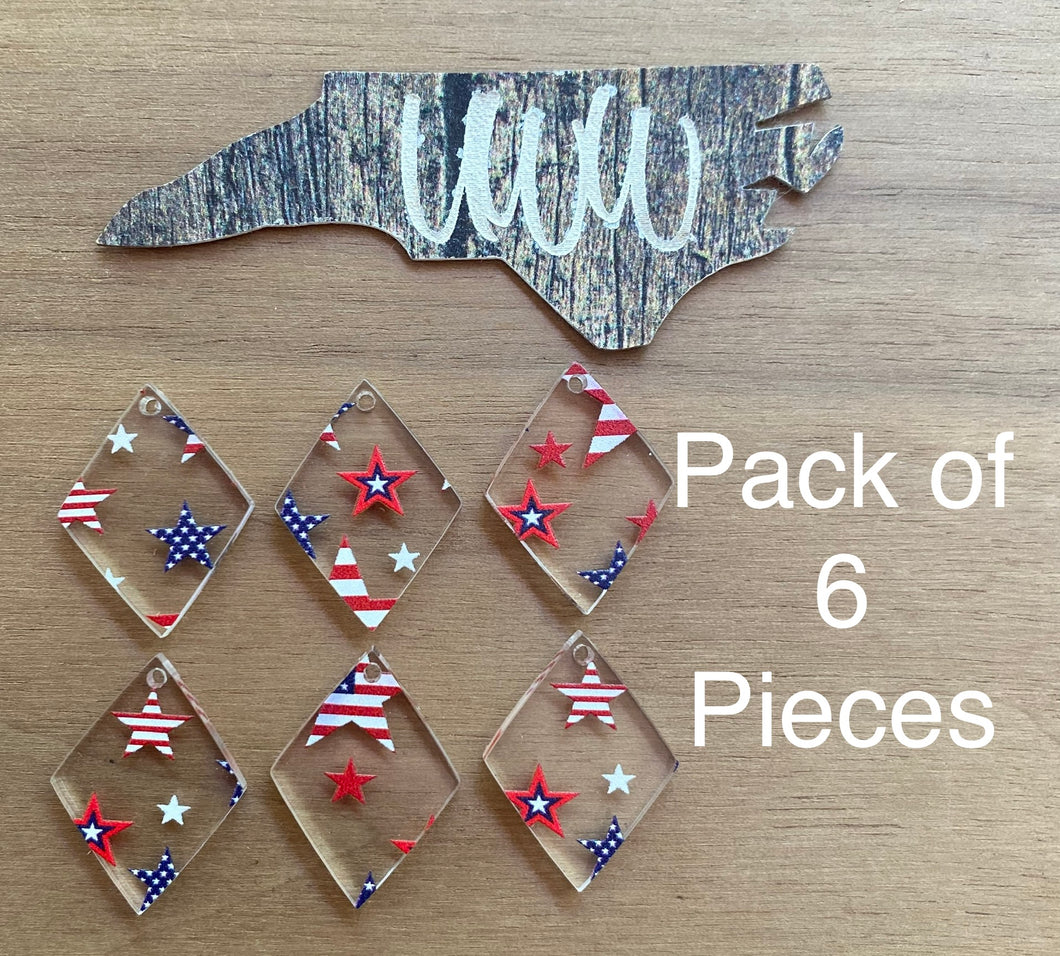 Stars and Stripes Pattern Acrylic Diamond Shape Pack of 6