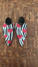 Load and play video in Gallery viewer, Zebra Pattern Long Heart Shape Dangle PAIRS
