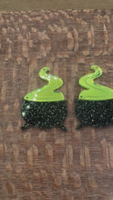 Load and play video in Gallery viewer, Couldron with neon green morrored Acrylic Dangle PAIR
