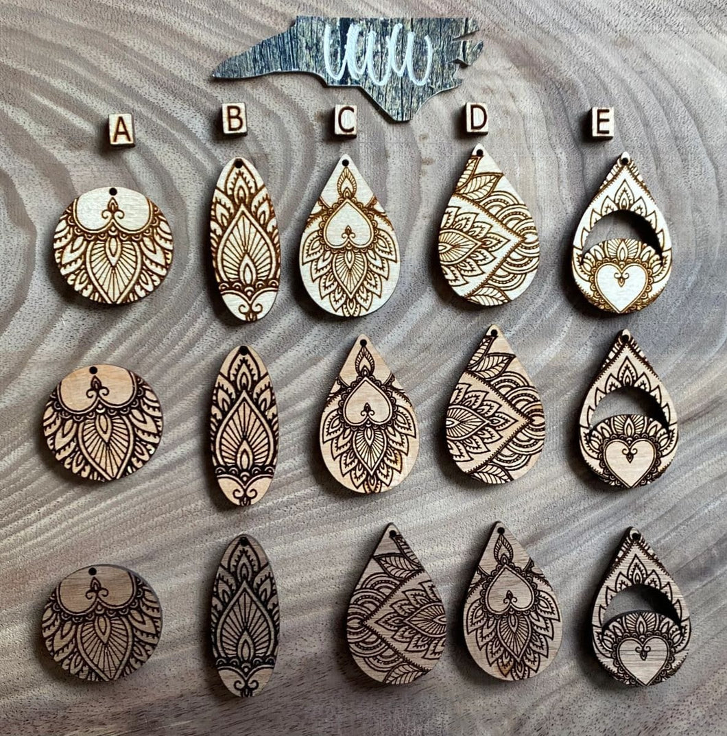 Engraved Heart mandala teardrops and rounds