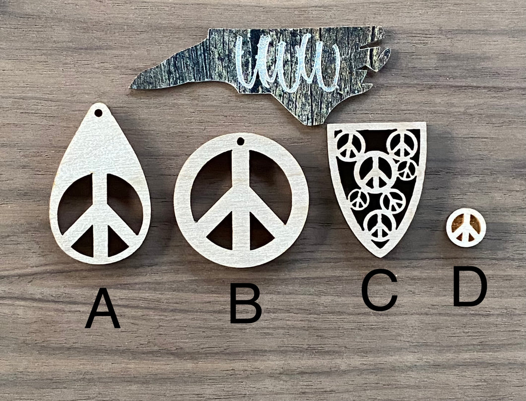 Peace symbol teardrop, round and stud