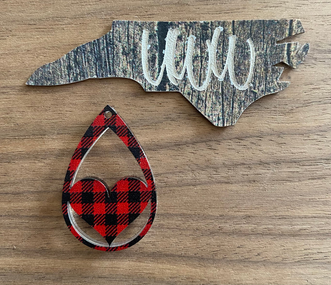 Buffalo Plaid Acrylic Heart Teardrop