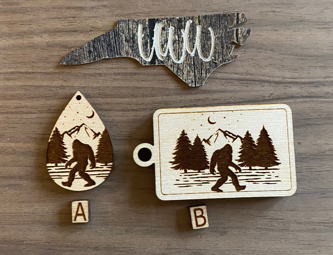 BigFoot Mountain Scene Teardrop and Keychain