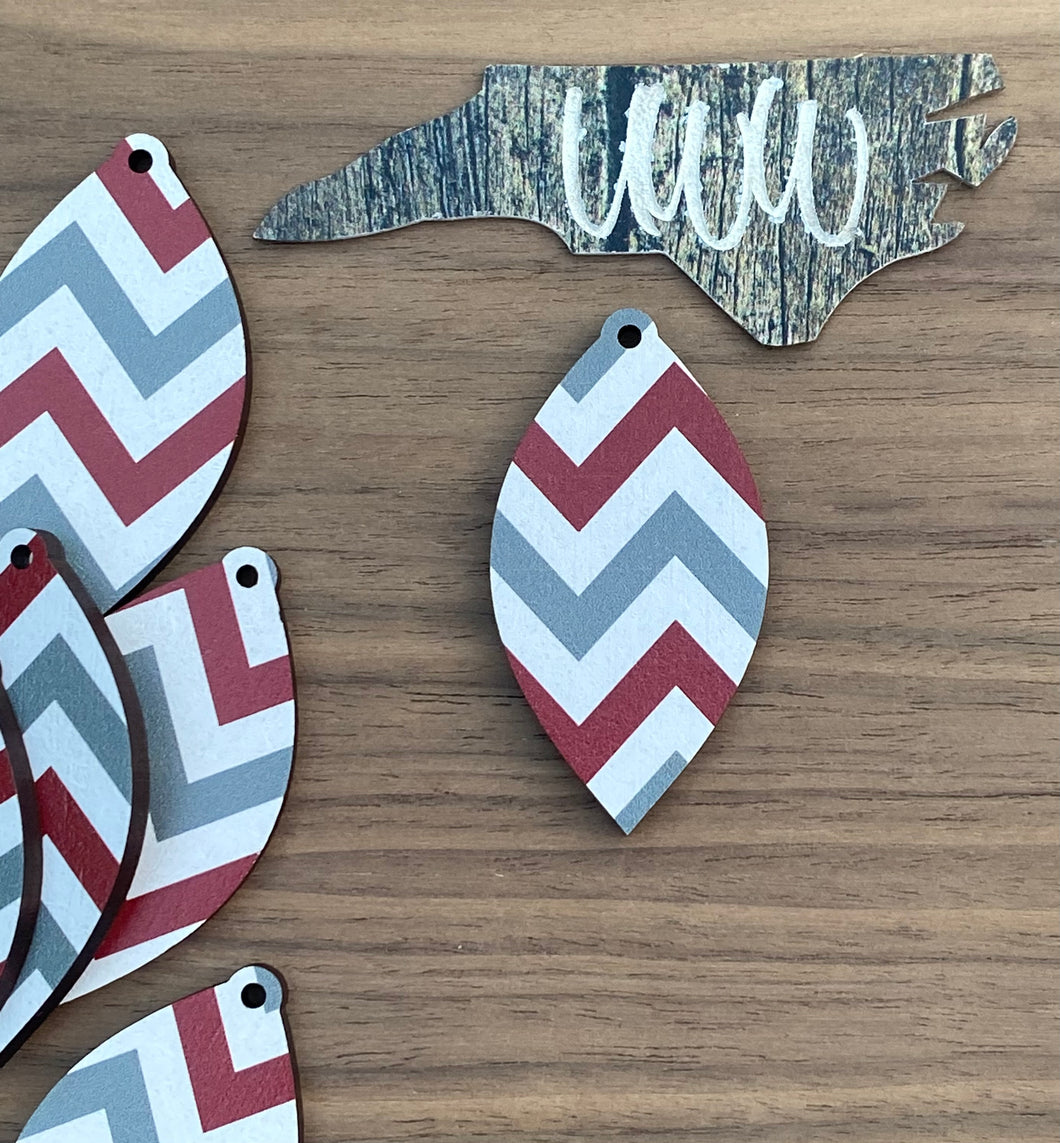 Grey and Maroon Chevron Pattern Leaf Shape