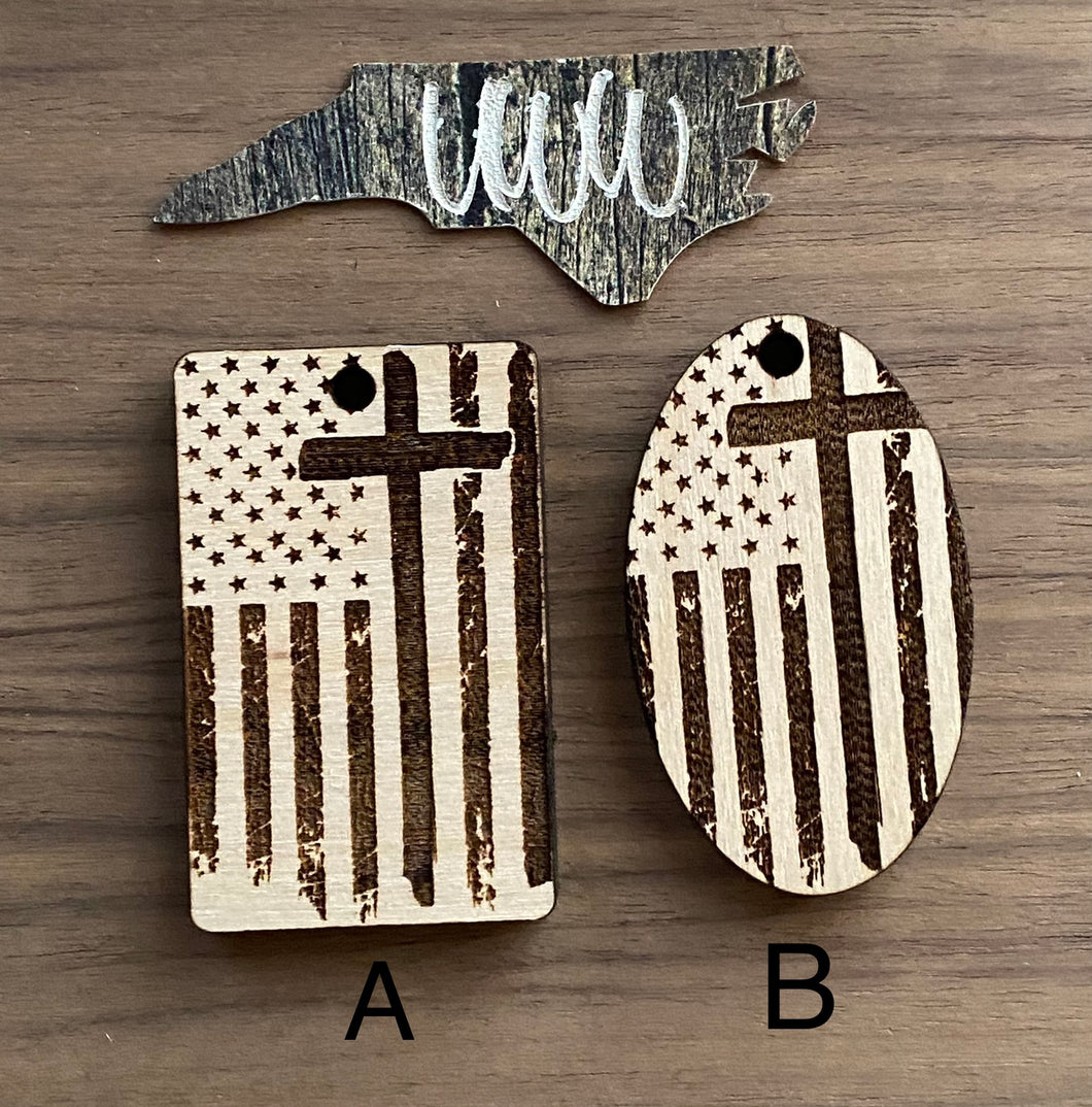 American Flag and Cross Keychain