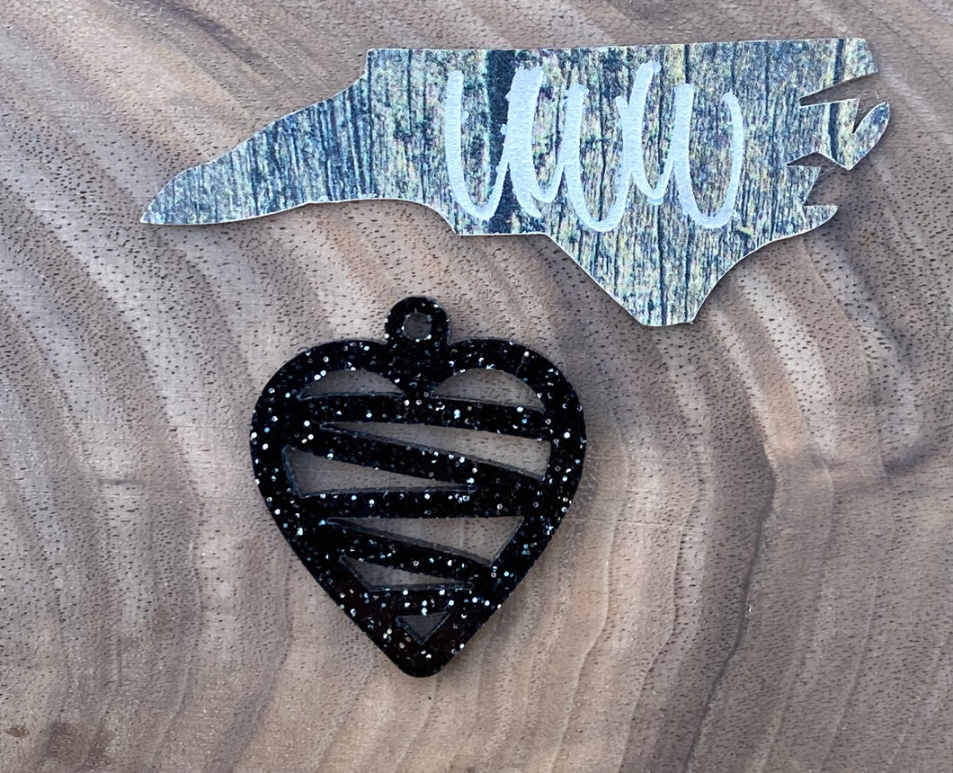 Heart Dangle in Black Glitter Acrylic