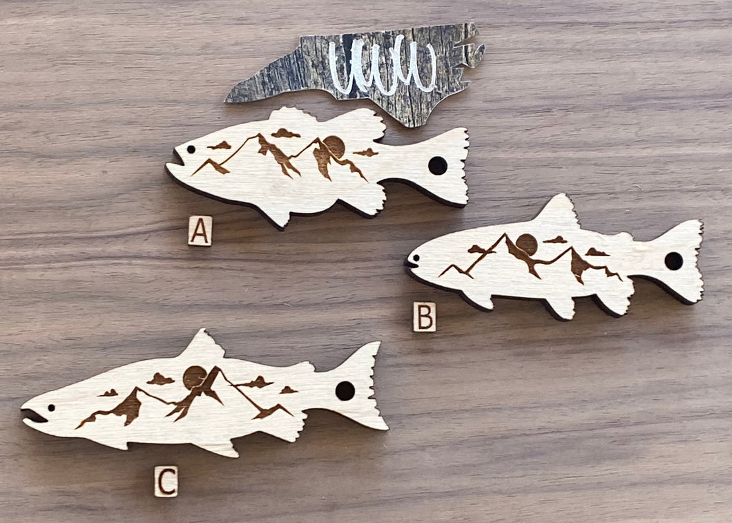 Bass, Trout and Salmon Mountain Scene Key Chain